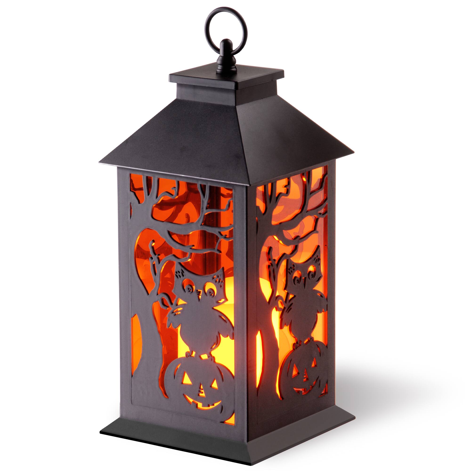 12" Owl & Pumpkin Lantern with LED Candle